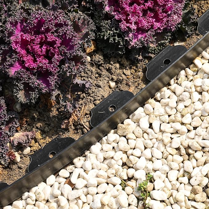 4 Inch Tall Garden Edging Border 66FT with 90pcs Spikes, Plastic Edging Border for Landscaping, Lawn, Garden, Flower Beds, Paver, Pathway
