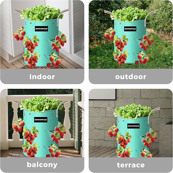 (BFCM Deal 3 Pack 10 Gallon Strawberry Grow Bags, Heavy Duty PE Plant Pots with Breathable Windows and Drainage Holes, Ideal for Strawberries, Veggies, Flowers and Balcony
