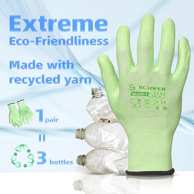 Schwer 12 Pairs Gardening Gloves, Water-based PU Coating, Ultimate Environmental Safety, Comfortable and Breathable Garden Gloves for Men and Women, Working Gloves for DIY, Outdoor Activities, XL