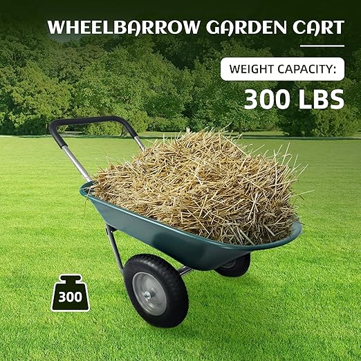 Wheelbarrow Garden Cart, Heavy Duty Home Utility, Dual-Wheel Home Garden Yard Utility Wheelbarrow Cart with Built-in Stand