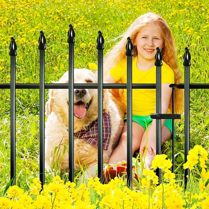Metal Garden Fence 36" H x 28" W 5 Panels (4 Panels + 1 Gate) 11.6 Ft Total, Rustproof Animal Barrier No Dig Decorative Fencing for Dogs,Pet, Yard,& Patio, Easy Installation