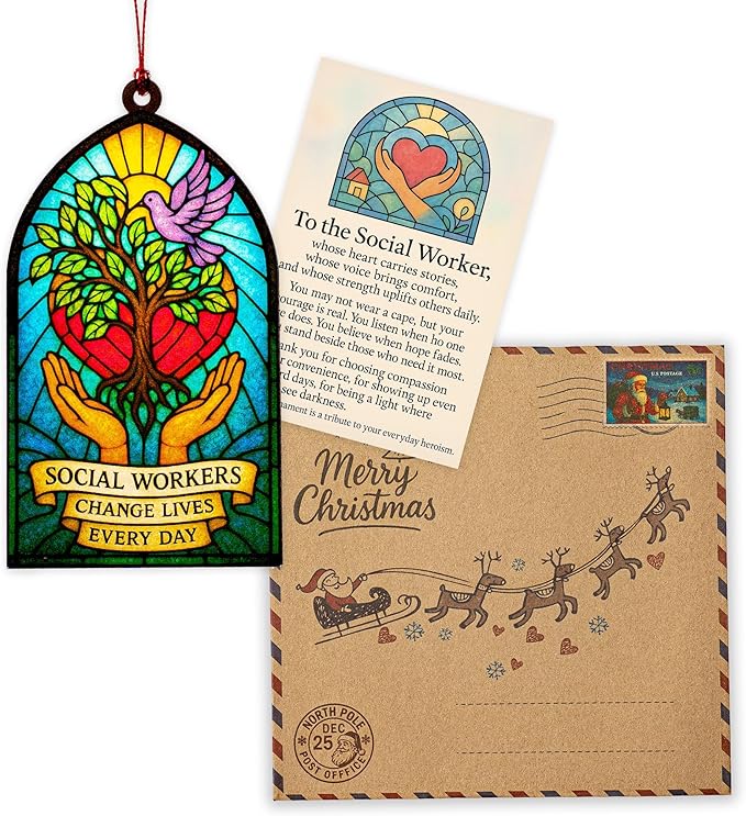 Christmas Social Worker Ornament – Xmas Social Worker Gifts – Suncatcher Effect Window – White Elephant Gifts - Xmas Tree Decoration