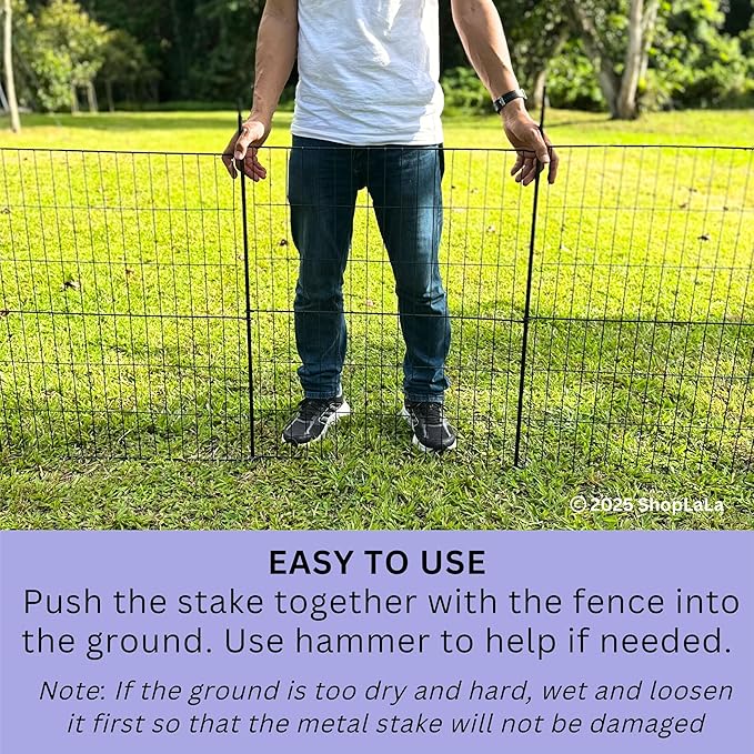 ShopLaLa Decorative Garden Fence (10 Panels) 28in(L) x 32in(H) Animal Barrier Fencing Rustproof Black Metal Wire Flower Edging for Yard Landscape, Small Dog Border No Dig Patio Outdoor Decor D-YC32