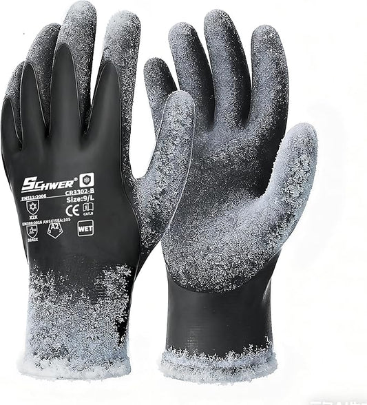 Schwer Waterproof Winter Work Gloves, ANSI A2 Cut Resistant Freezer Gloves for Outdoor Cold Weather Keep Hands Warm, Thermal Insulated Gloves for Shoveling Snow, Ice Fishing, Super Grip, L