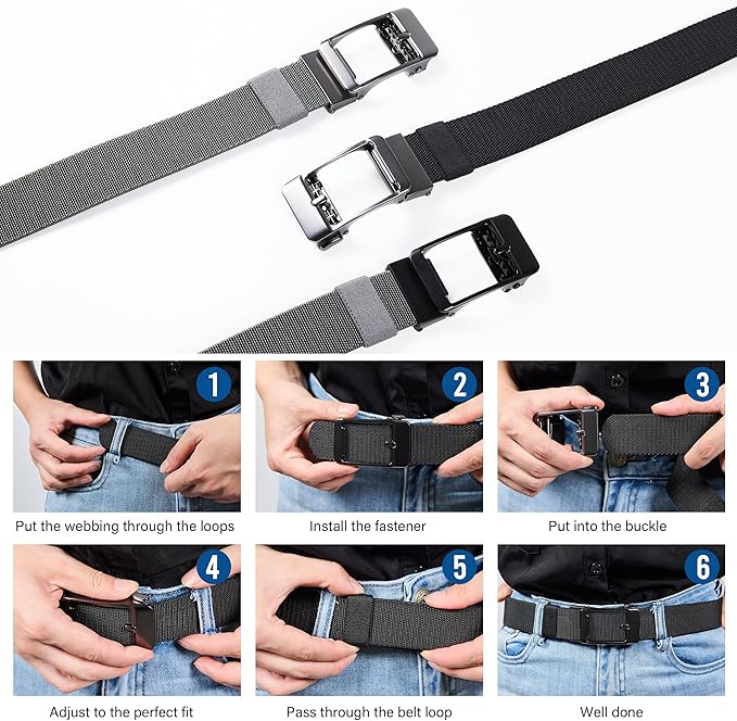 Men's Elastic Tactical Belt, Golf Work Ratchet Belt, Outdoor Nylon Casual Cuttable Belt