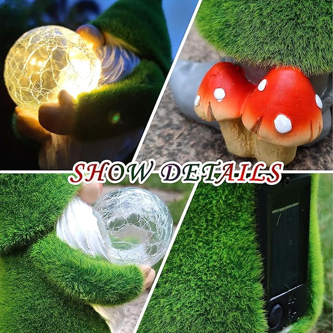 Solar Gnomes Statue Garden Decor -Gnomes Lover Gifts, with Gazing Solar LED Lights Ball Gnomes Decoration for Garden Yard Patio Lawn Balcony - Gifts for Mom Grandma
