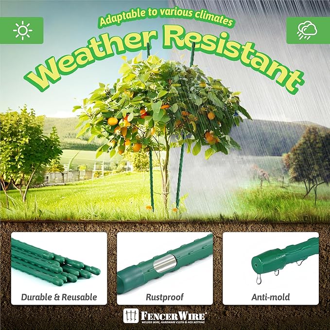 Fencer Wire 25 Pack of 4ft / 48 Inch Durable Metal Plant Supports Garden Stakes, Plant Stakes, Garden Poles for Outdoor & Indoor, Plant Support and Sticks for Tomato, Potted Plants, Beans, Cucumbers