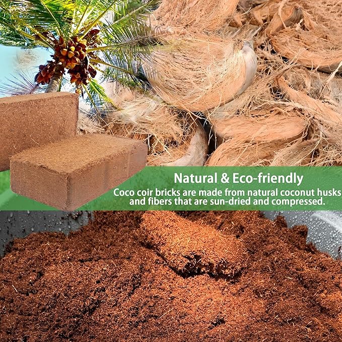 Coco Coir for Plant- 8 Pack Coco Coir Brick- 24 Gallons Coconut Soil with Low EC & PH Balance-Coco Fiber for Herbs& Flowers- High Expansion-Renewable Coco Soil for Planting