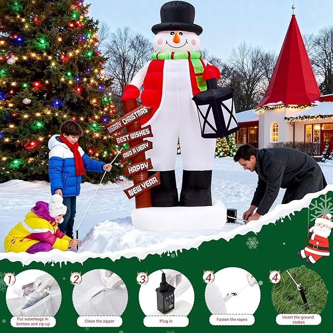 8FT Christmas Inflatable Giant Snowman Outdoor Decorations, Blow Up Snow Man Yard Decor with LED Lights, Magic Hat, Weatherproof Holiday for Gifts Yard Lawn Garden Xmas Party