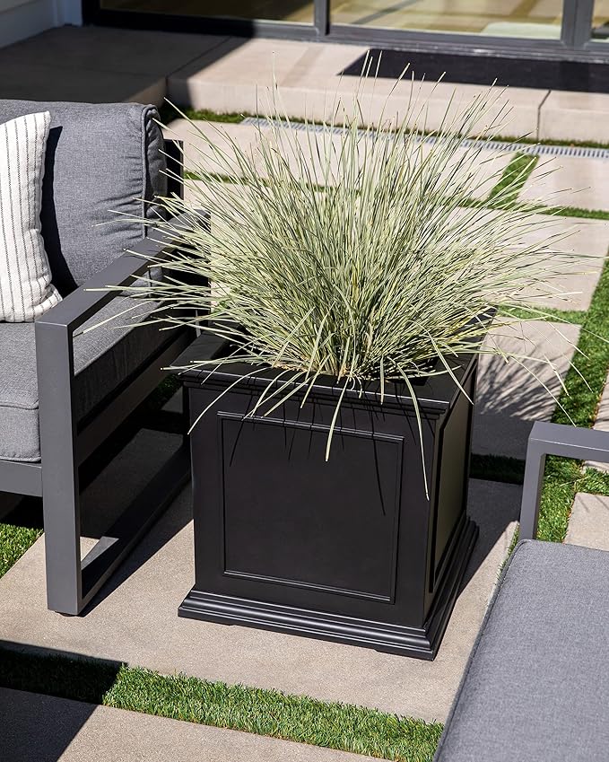 Veradek Brixton Cube Planter, Black, 20.75 in Height, 19 in Width, 19 in Length, Outdoor Use