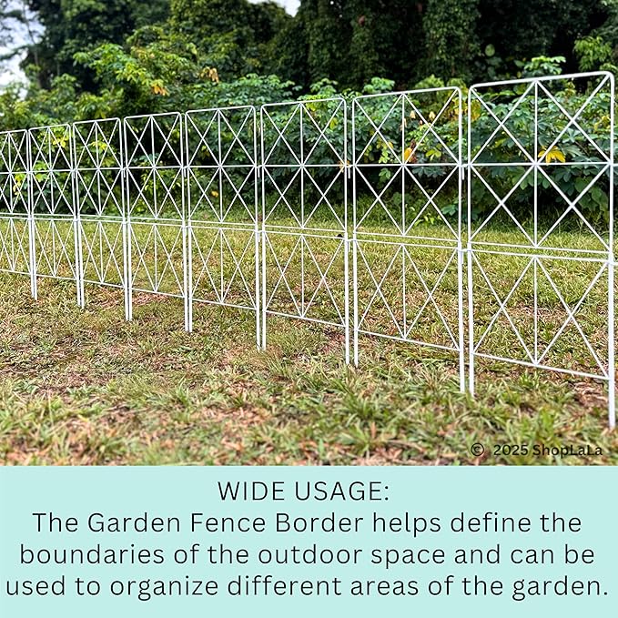 ShopLaLa Decorative Garden Fence (10 Panels) 12.5in(L) x 31in(H) Animal Barrier Fencing Rustproof White Metal Wire Flower Edging for Landscape, Dog Yard Gates Fences Tall No Dig Outdoor Decor D-F30B