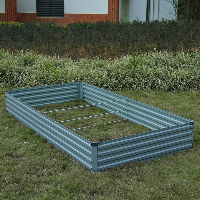 8x4x1ft(2 Pack) Galvanized Raised Garden Bed,Outdoor Planter Box Metal Patio Kit Planting Bed for Vegetables Flowers Herb,Grey