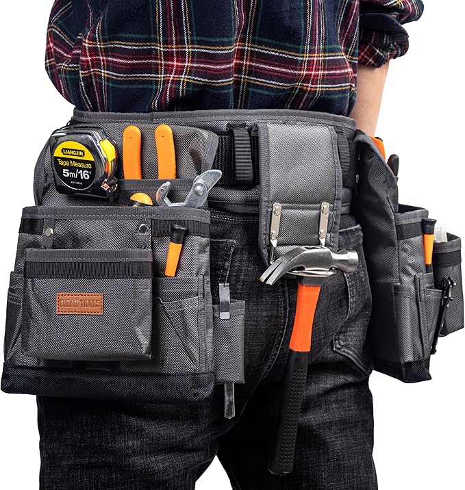Magnetic Tool Belt with Air-Mesh Padded,22 Pockets Heavy Duty Tool Belts for Men/Construction/Carpenter/DIY'er/Electrician.Double layer thickened polyester fiber with waterproof coating.