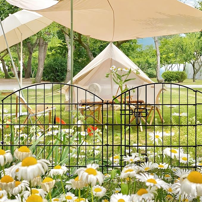 Metal Garden Fence 40 in H x 28 in W 10 Panels (9 Panels + 1 Gate) Total Length 23 ft, No Need Dig Rustproof Animal Barrier Fencing Border Fence for Dog, Patio,Yard, Landscape, Flower Bed