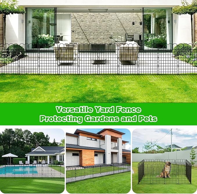 10 Panels Garden Fence Dog Fence Outdoor for Yard, 32 in (H) x 24 ft (L) Rustproof No Dig Decorative Tall Fencing Border for Dog, Rabbits, Patio Temporary Ground Stakes and Flower Vegetable Flower Bed