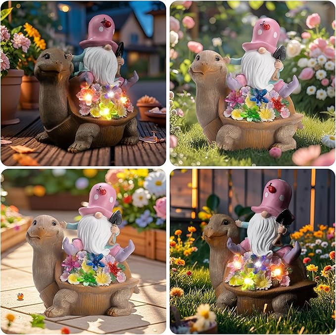 Solar Gnomes Outdoor Turtle Garden Statue for Yard with Outdoor Decorations for Patio Mom Gift