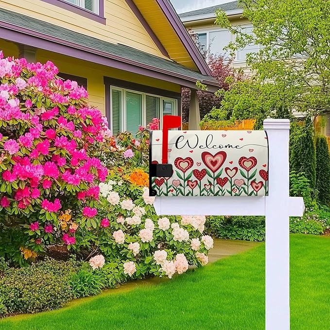 Valentines Day Mailbox Cover Floral Magnetic Standard Size 21x18 Inch Heart Post Letter Box Cover Home Farmhouse Garden Outdoor Decor