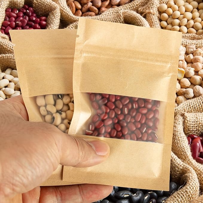 100pcs Seed Envelopes Resealable with Clear Window Kraft Paper Packets for Garden Flower Vegetable Plants Storage and Organizer 4.7 X 3.15inch