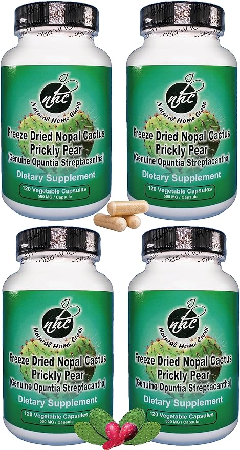 Nopal Cactus Capsules - Freeze Dried Prickly Pear Extract - Fiber Supplement for Metabolic Health Support - Rich in Betalains & Nitrates - Non-GMO - 120 Veggie Caps (4 Bottles)