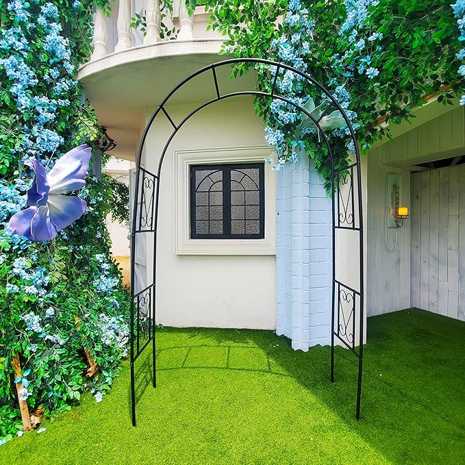 6.9ft H X 4.1ft W Metal Garden Arch Trellis, Garden Arbor for Climbing Plants, Wedding Arch Arbor for Lawn, Party, Backyard Decoration, Black