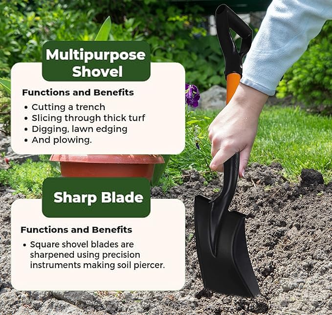 AshmanOnline Medium Square Shovel (2 Pack), 27 Inch, Sturdy, Comfortable Handle, Built to Last