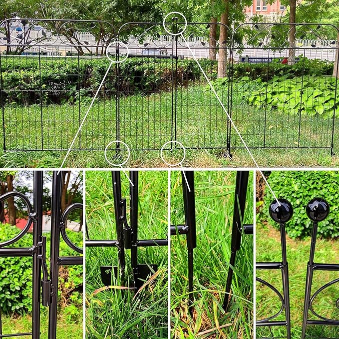 1 Pack Black Coated Steel Decorative Garden Fence Gate 8 Leaves, 44 Inches x 36 Inches