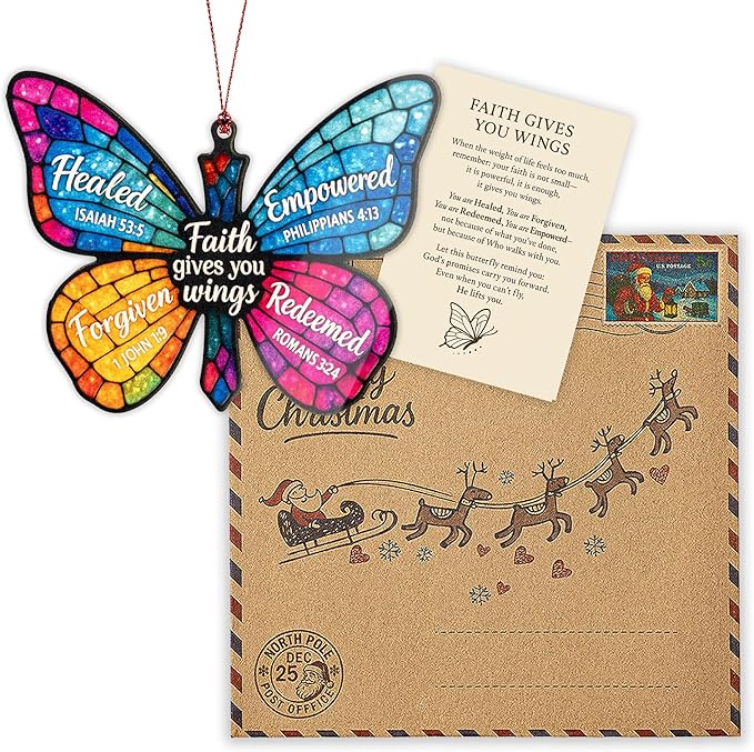 Christmas Christian Gifts for Women Ornament 2025 - Butterfly Gifts for Women, Christian Cross Christmas Ornament, Religious Christmas Ornaments, ONM-532-RST-ButterflyC