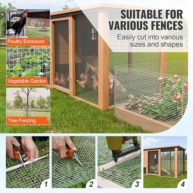 VEVOR Hardware Cloth, 1/2 inch 36in x 50 ft 19 Gauge, Hot Dipped Galvanized Wire Mesh Roll, Chicken Wire Fencing, Wire Mesh for Rabbit Cages, Garden, Small Rodents