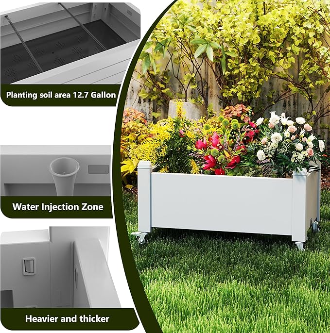 EasyUp Horticulture Garden Bed with Legs, Divisible Resin Planter Box for Backyard, Patio, Balcony, with 4 Legs, 4 Swivel Lockable Wheels(Ashen,30.04 * 17.72 * 17.56)