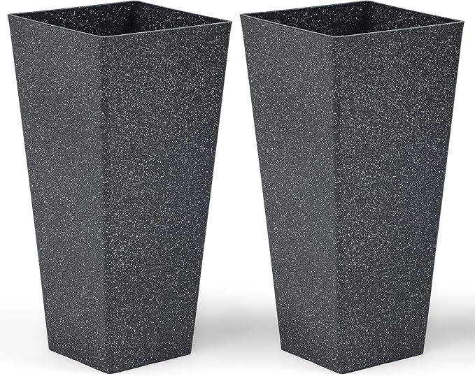 28" Large Planters Tall Square Planter for Plants Outdoor Set of 2 V-Shaped Flower Pot Black Terrazzo Garden Plants Pots, Durable and Weather-Resistant for Patio, Porch Home