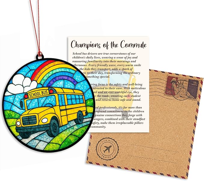 Bus Driver Gifts - Bus Driver Appreciation Gifts with Card - Thank You Gift for Back to School/College - First Day of School - End of Year or Retirement - Car, Window, Tree Hanging for Ornament
