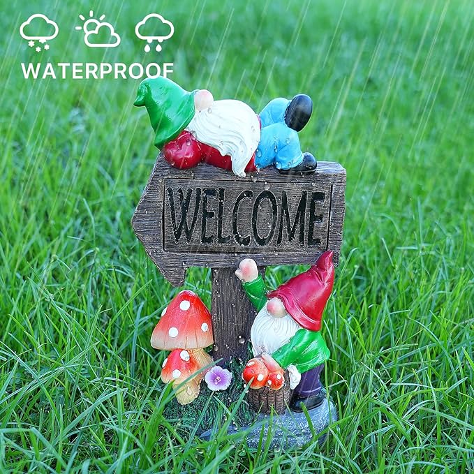 Galiyen Garden Gnomes Outdoor Clearance Large - 11.8'' Garden Gnome Statue with Solar LED Lights, Outdoor Spring Decorations for Patio Yard Lawn Porch Funny Gnomes Ornament Gift