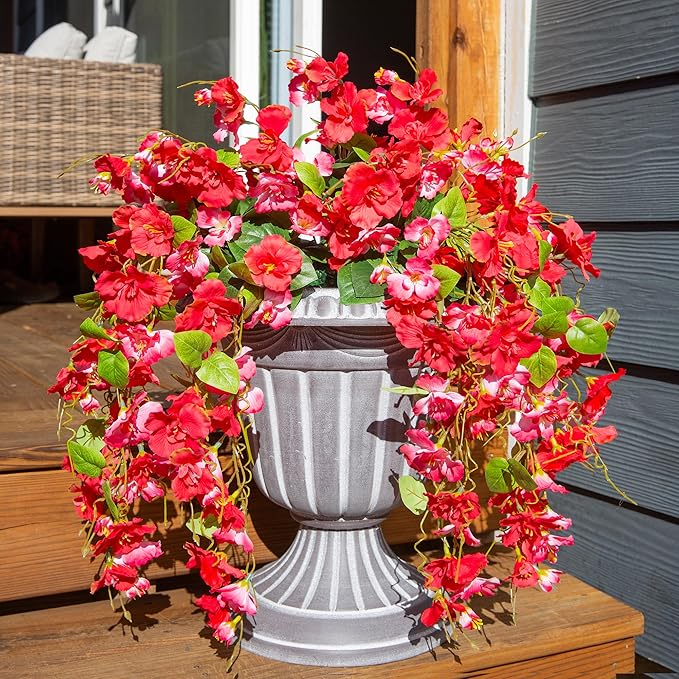 Artificial Hibiscus Fake Hanging Flowers Plants for Outdoors Spring Decoration, 2pcs Faux Silk Outside Hibiscus Long Trailing Vines Realistic UV Resistant for Front Door Planter Porch Patio Yard Urn