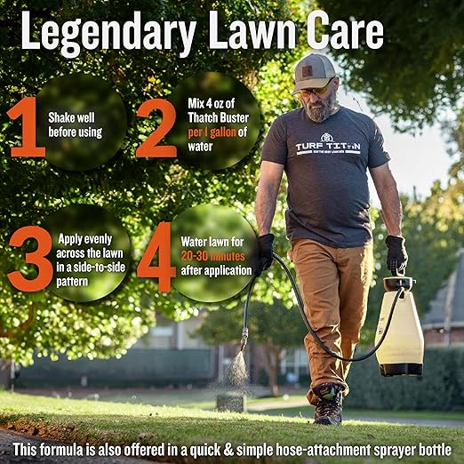 Turf Titan Thatch Buster – Natural Lawn Aerator and Grass Dethatcher – Probiotic Solution for Improved Lawn Drainage, Soil Health, and Strength (32oz)