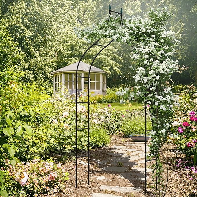 Giantex Metal Garden Arch Trellis - 9.5 FT Wedding Arbor for Ceremony, Garden Arbor for Climbing Plants Rose, Gothic Style Outdoor Archway for Lawn Backdrop Backyard Party Decoration