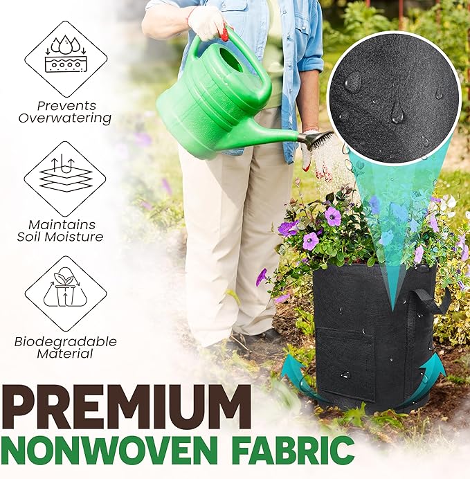 [Upgraded] 2PCS 20-Gallon Potato Grow Bags with Unique Harvest Window, Visible Window, Garden Planting Bag with Reinforced Handle, Nonwoven Fabric Pots for Tomato, Potato Growing Container - Black