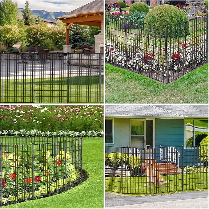 10 Panels No Dig Garden Fence with Gate, 40 in(H) X 24.2 ft(L) Metal Fence Panels, Thickened Rustproof Garden Fencing, Animal Barrier Fence for for Dogs, Rabbits, Landscape, Patio