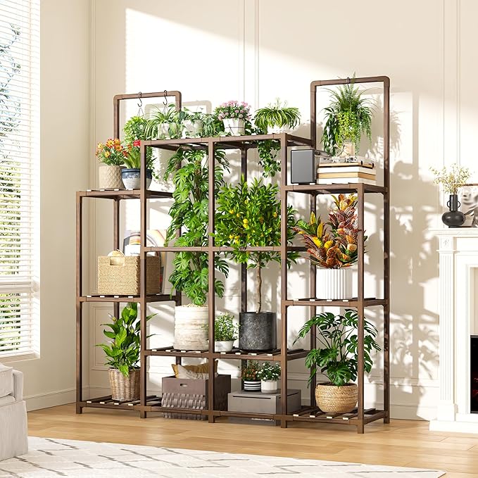 EnHomee Plant Stand Indoor Tall Plant Stand Outdoor Large Wood Plant Shelf Indoor for 14 Pots Plants,4-tiers Plant Holder for Patio Living Room Gardening Balcony 44.8" Wx47.2 Hx11.78 D