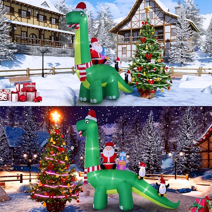 13ft Christmas Inflatable Outdoor Decorations, Dinosaur Back Santa Claus Inflatable Decorations with LED Lights for Indoor Outdoor Patio Garden Christmas Decorations