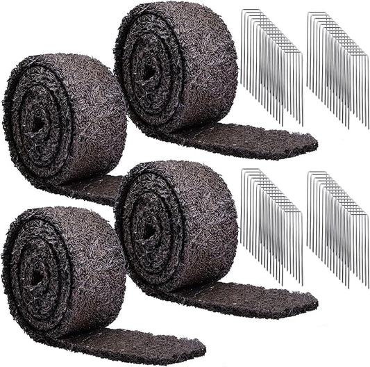 Rubber Mulch for Landscaping 4 Pack 120“ L x 4.5”W Recycled Garden Edging Border Mat Natural Looking Permanent Garden Mulch Barrier for Plants Vegetables & Flowers 60 U-Shaped Steel Stakes