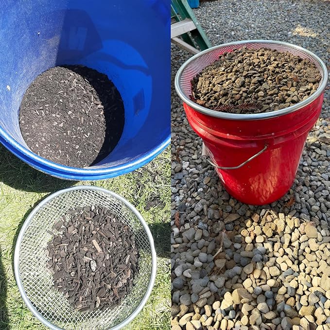 2Pcs Soil Sifter for Gardening Rock Sifter for 5gallon Bucket Dirt Sifter Garden Compost Sifter（1/4" Mesh & 1/8" Mesh）