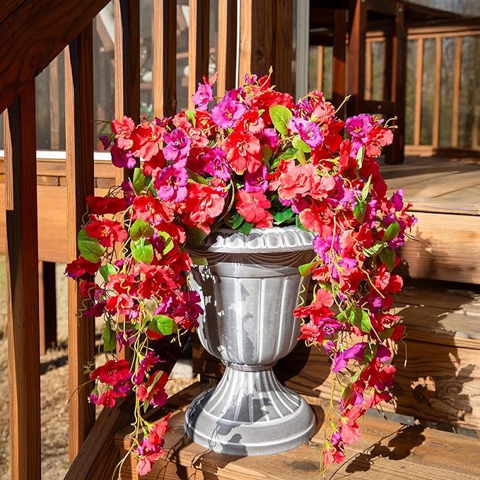 Artificial Hibiscus Fake Hanging Flowers Plants for Outdoors Spring Decoration, 2pcs Faux Silk Outside Hibiscus Long Trailing Vines Realistic UV Resistant for Front Door Planter Porch Patio Yard Urn