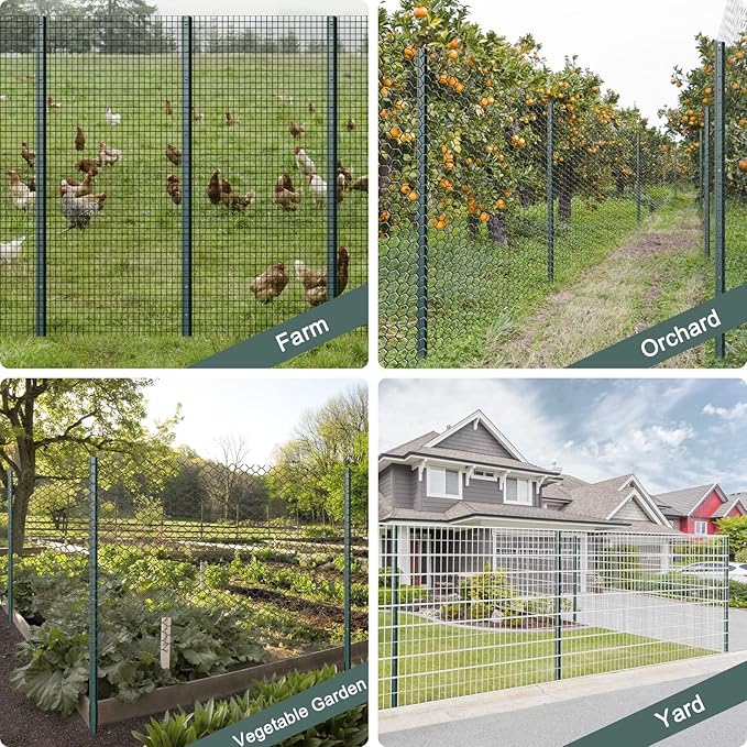 10 Pack Metal Fence Post, 7 Feet Heavy Duty Garden with U-Post, No Dig Garden Fence Stakes for Temporary Fencing, Corner Anchor