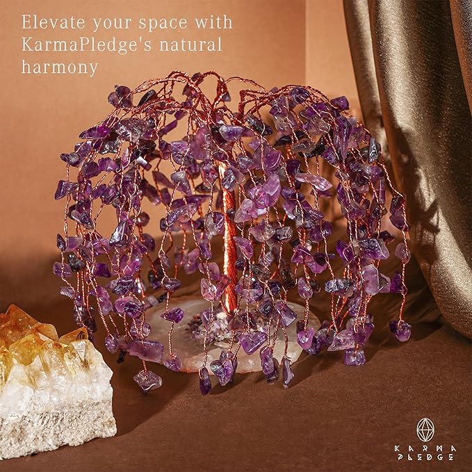 Amethyst Crystal Tree of Life Chakra Healing, Home and Office Desk Decor, Feng Shui Bonsai Trees for Postive Energy, Money, Good Luck, Christmas Decor, Spiritual Birthday Gifts for Women, Mom