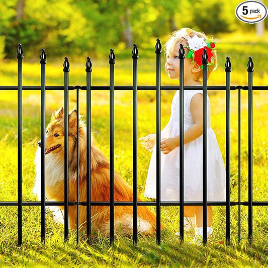 Metal Garden Fence 36" H x 28" W (5 Panels, 11.6 Ft Total) Rustproof Animal Barrier No Dig Decorative Fencing for Dogs,Pet, Yard,& Patio, Easy Installation