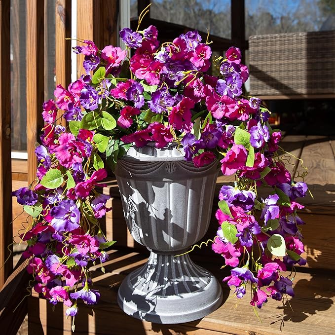 Artificial Hibiscus Fake Hanging Flowers Plants for Outdoors Spring Decoration, 2pcs Faux Silk Outside Hibiscus Long Trailing Vines Realistic UV Resistant for Front Door Planter Porch Patio Wedding