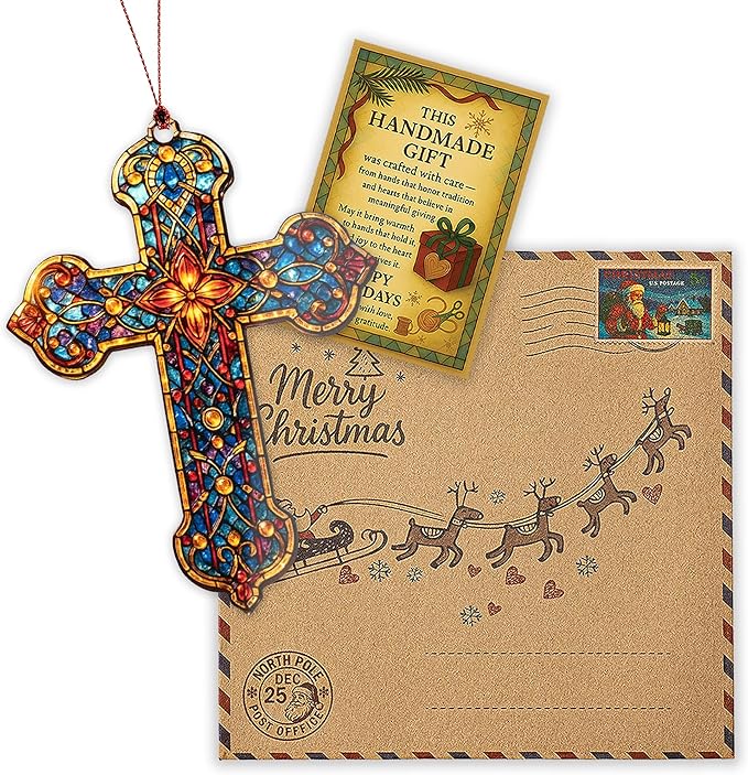 Nativity Ornaments-Cross Ornament-Christian Gifts for Men|Women-Regilious Gifts-Nativity Scene - Christian Christmas Ornaments-Easter Decor-Xmas Tree Decoration ONM-581-RST-Cross2