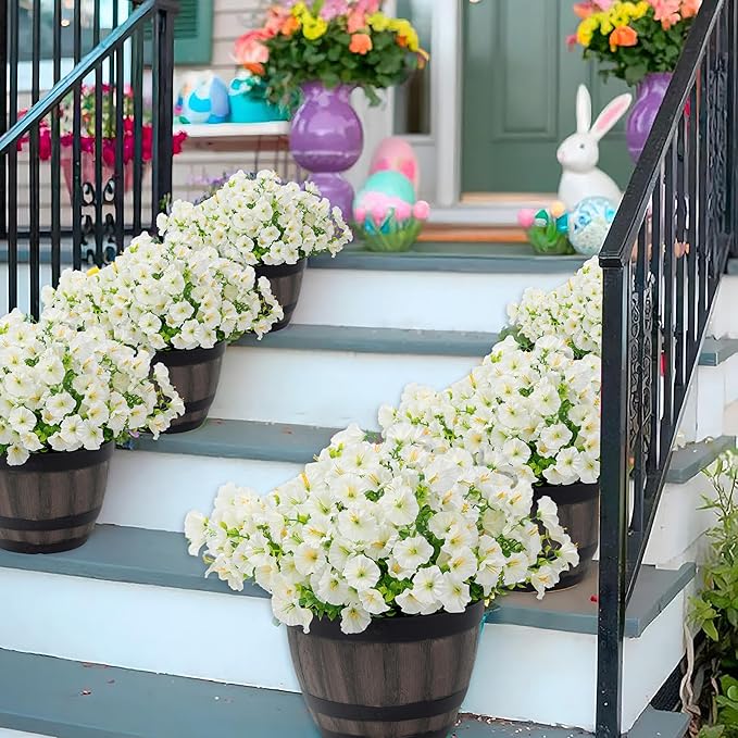 Artificial Flowers for Outdoor Indoor Garden Home Decoration, Faux Flower Daisy with Eucalyptus Leaves Fake Plants Greenery Boxwood Porch Patio, 12 Bundles
