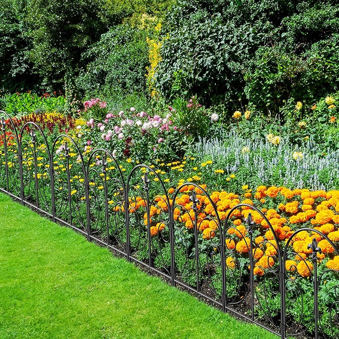 Decorative Garden Fence 19 Pack, 24in(H) x 20ft(L) Animal Barrier Fence, Rustproof Metal Fencing for Yard, Dog Rabbits Wire Section Garden Edging Border for Yard Patio Garden, Arched