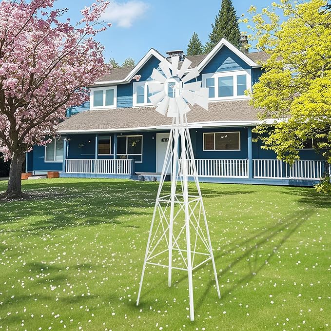 Outvita 8FT Ornamental Windmill for Yard, Heavy Duty Durable Metal Weather Vane Garden Decoration Weather Resistant for Garden, Farm, Seaside